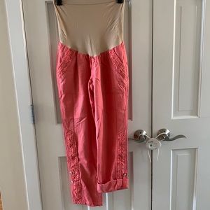 Motherhood Maternity Linen crochet Capri Pants S